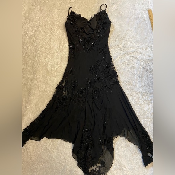 Vintage 90’s Y2K Silk Dress Beaded Dress Fairy Prom Black Silk Slip Whimsy goth - Picture 13 of 17